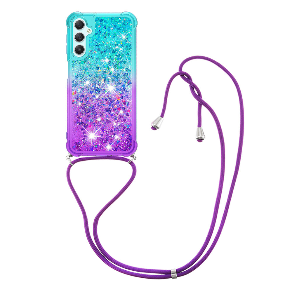 For Samsung Galaxy A24 4G YB Quicksand Series-6 Gradient Floating Liquid Glitter Case TPU Phone Cover with Lanyard