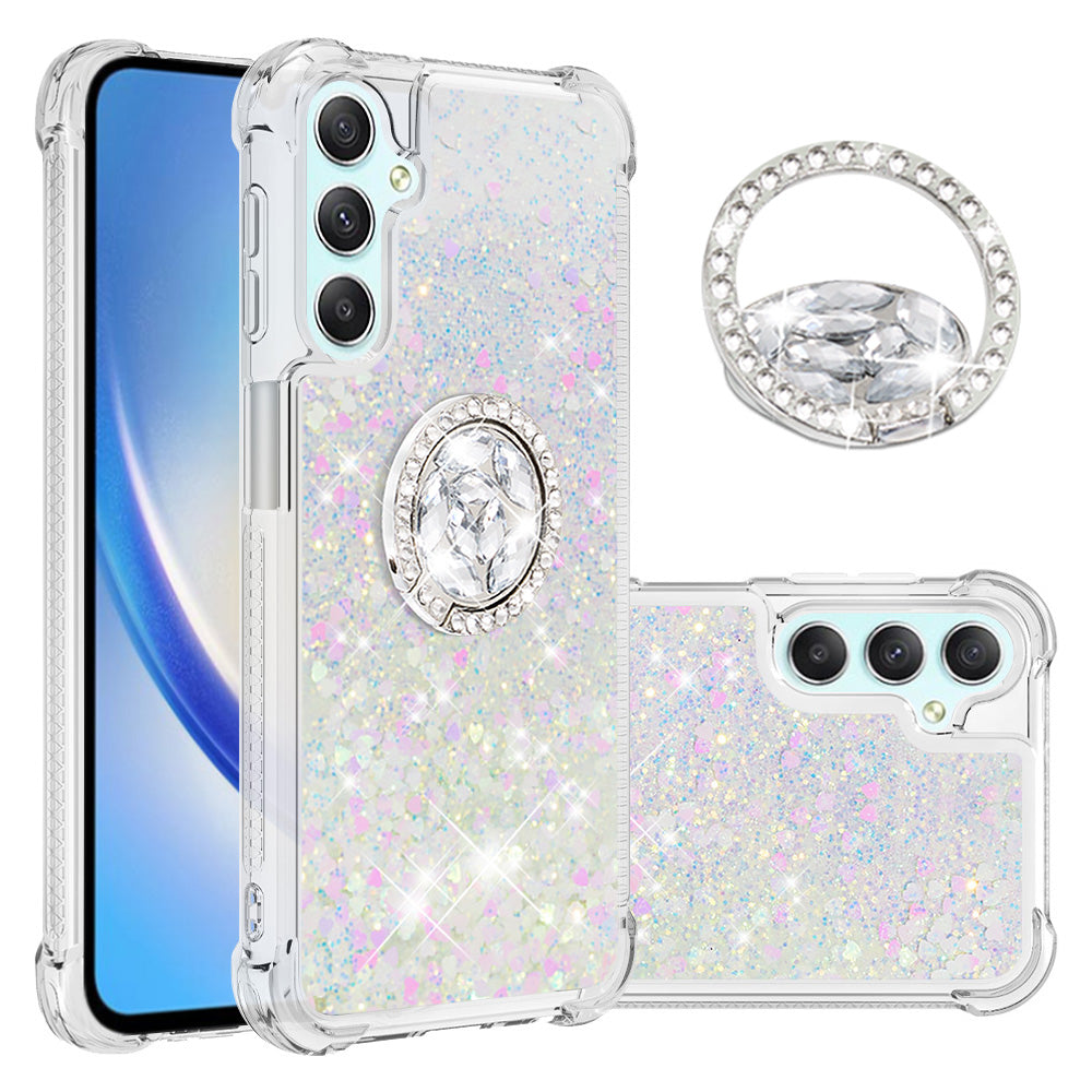YB Quicksand Series-7 for Samsung Galaxy A24 4G Ring Kickstand Phone Case Flowing Liquid TPU Cover