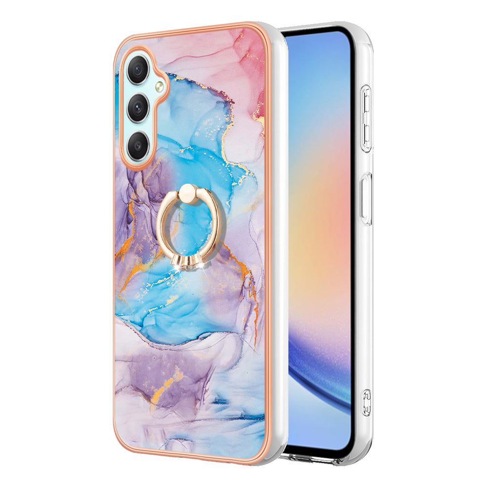 YB IMD Series-6 for Samsung Galaxy A24 4G Electroplated Frame TPU Phone Case IMD Marble Pattern Kickstand Cover