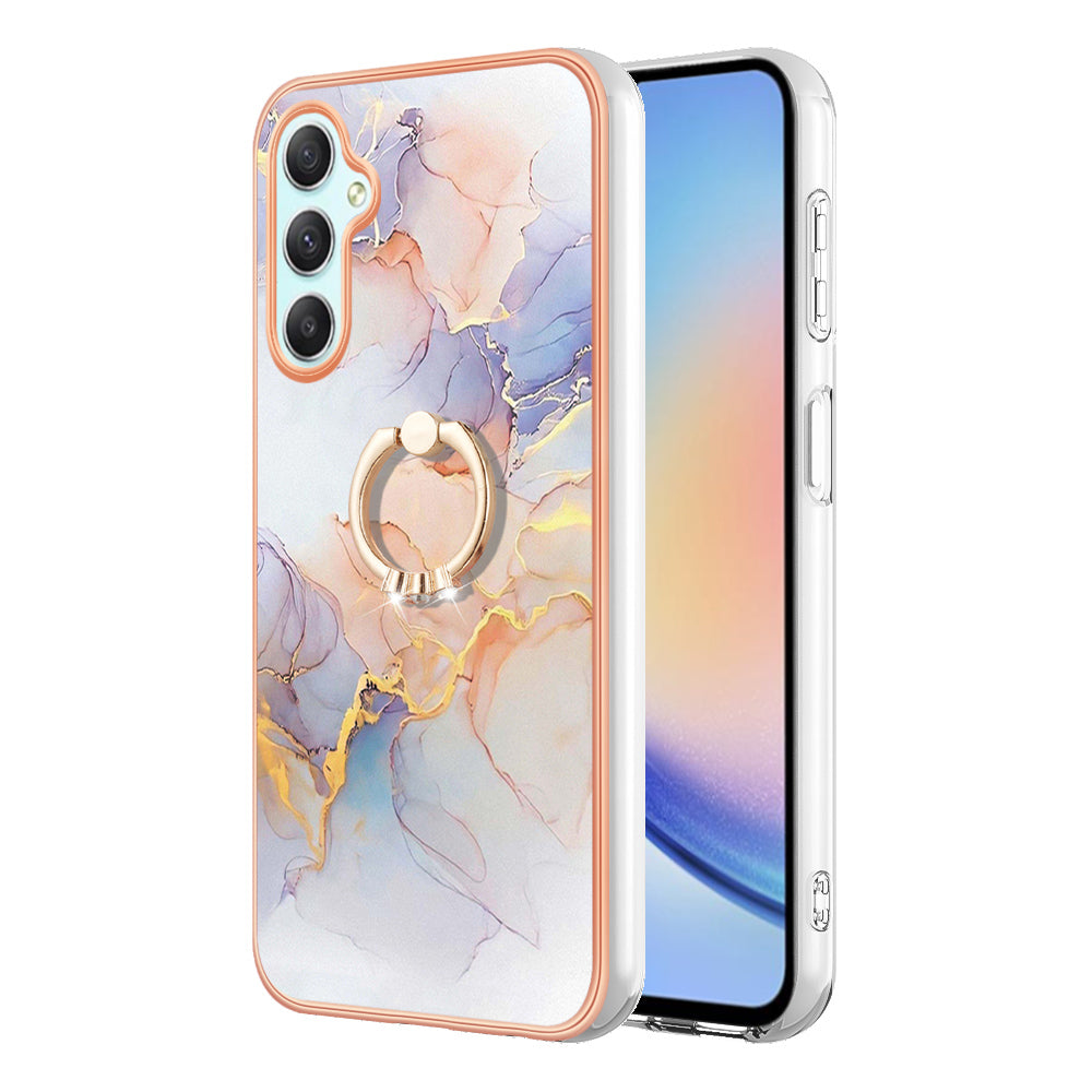 YB IMD Series-6 for Samsung Galaxy A24 4G Electroplated Frame TPU Phone Case IMD Marble Pattern Kickstand Cover