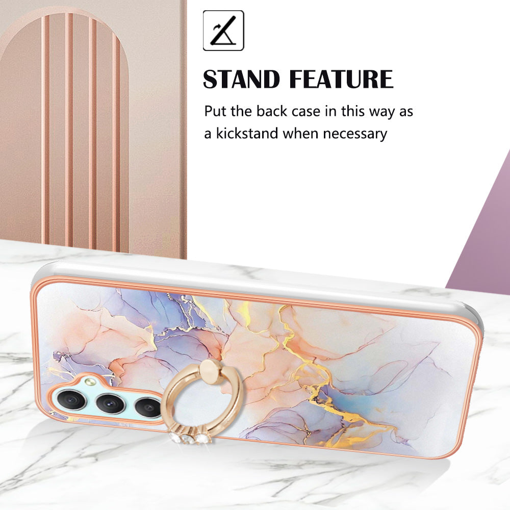 YB IMD Series-6 for Samsung Galaxy A24 4G Electroplated Frame TPU Phone Case IMD Marble Pattern Kickstand Cover