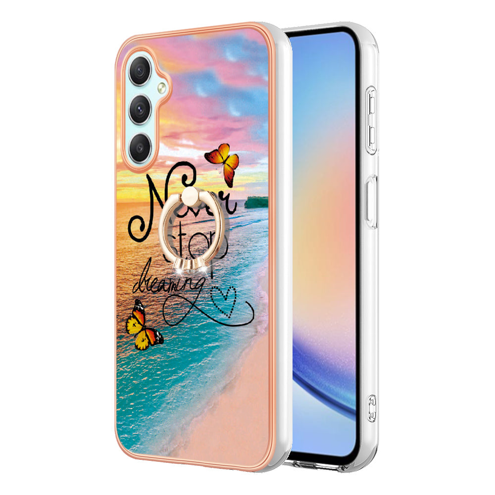YB IMD Series-6 for Samsung Galaxy A24 4G Electroplated Frame TPU Phone Case IMD Marble Pattern Kickstand Cover