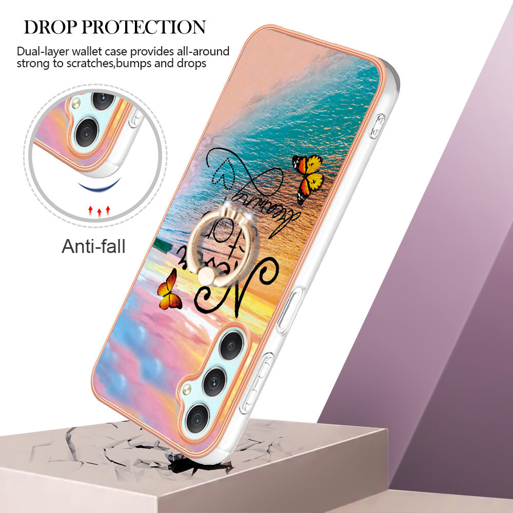 YB IMD Series-6 for Samsung Galaxy A24 4G Electroplated Frame TPU Phone Case IMD Marble Pattern Kickstand Cover