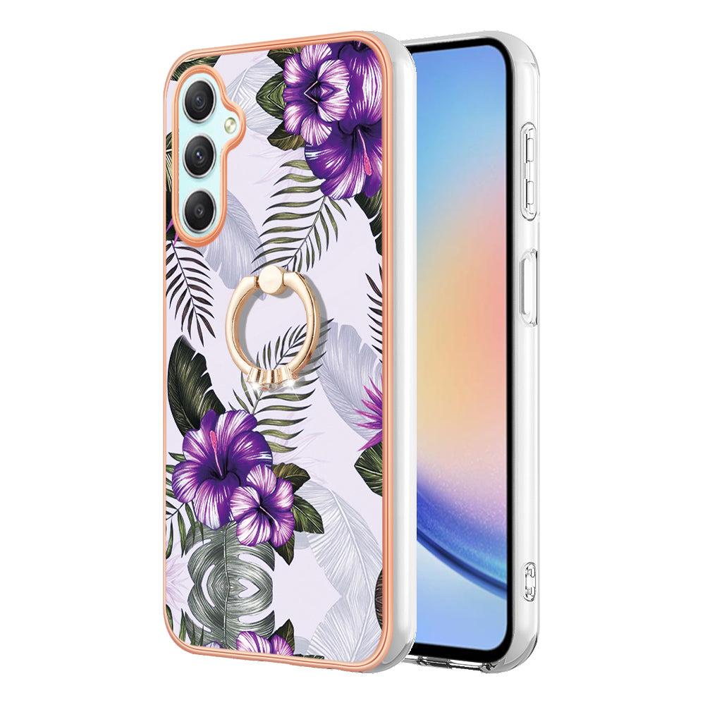 YB IMD Series-6 for Samsung Galaxy A24 4G Electroplated Frame TPU Phone Case IMD Marble Pattern Kickstand Cover