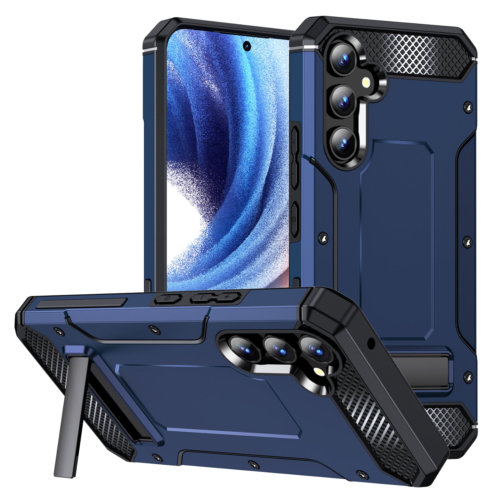 Pro Samsung Galaxy A54 5G nárazuvzdorné pouzdro pevného PC TPU proti pádu s kovovým stojánkem