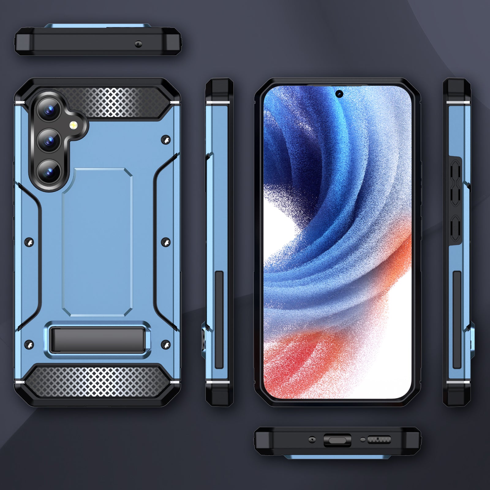 Pro Samsung Galaxy A54 5G nárazuvzdorné pouzdro pevného PC TPU proti pádu s kovovým stojánkem