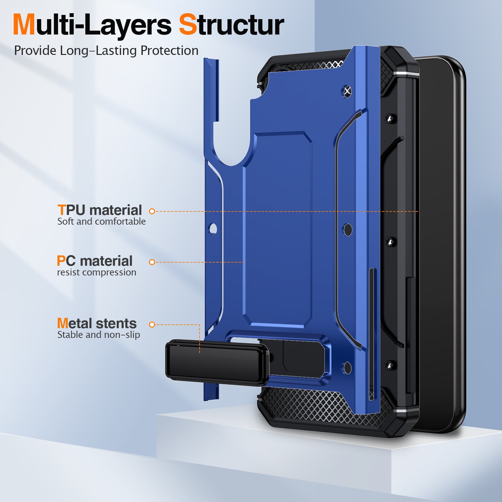 For Samsung Galaxy A14 5G / A14 4G Metal Kickstand Case Anti-Drop Phone Protector Hard PC TPU Phone Shell