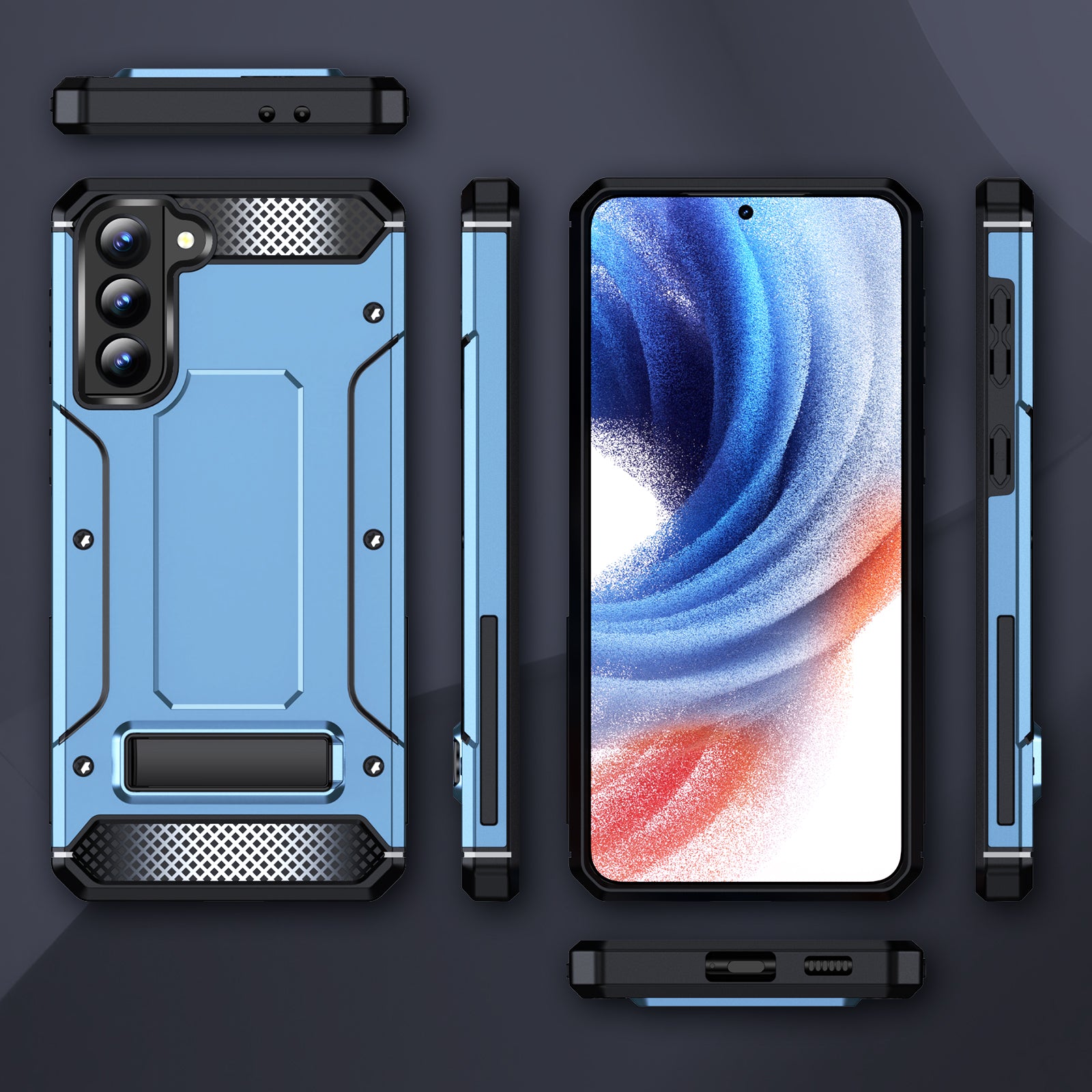 For Samsung Galaxy S22 5G TPU PC Phone Cover Drop-proof Case with Metal Kickstand