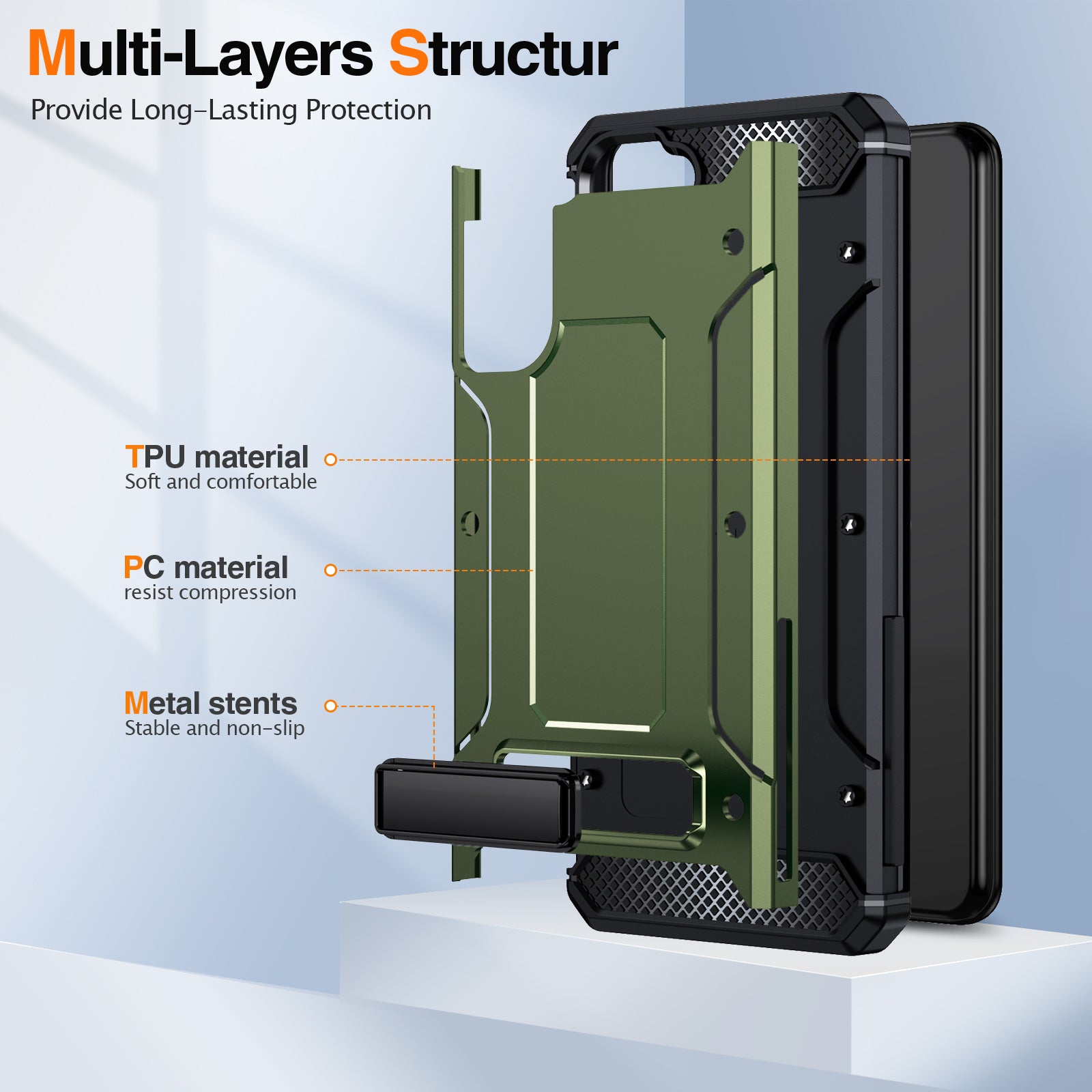 For Samsung Galaxy S21 5G Anti-drop Phone Cover TPU PC Metal Kickstand Phone Case