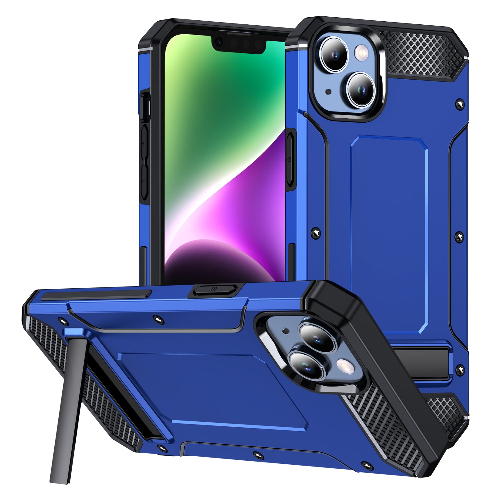 TPU PC 2-in-1 Phone Case for iPhone 14 Plus Metal Kickstand Protective Phone Cover