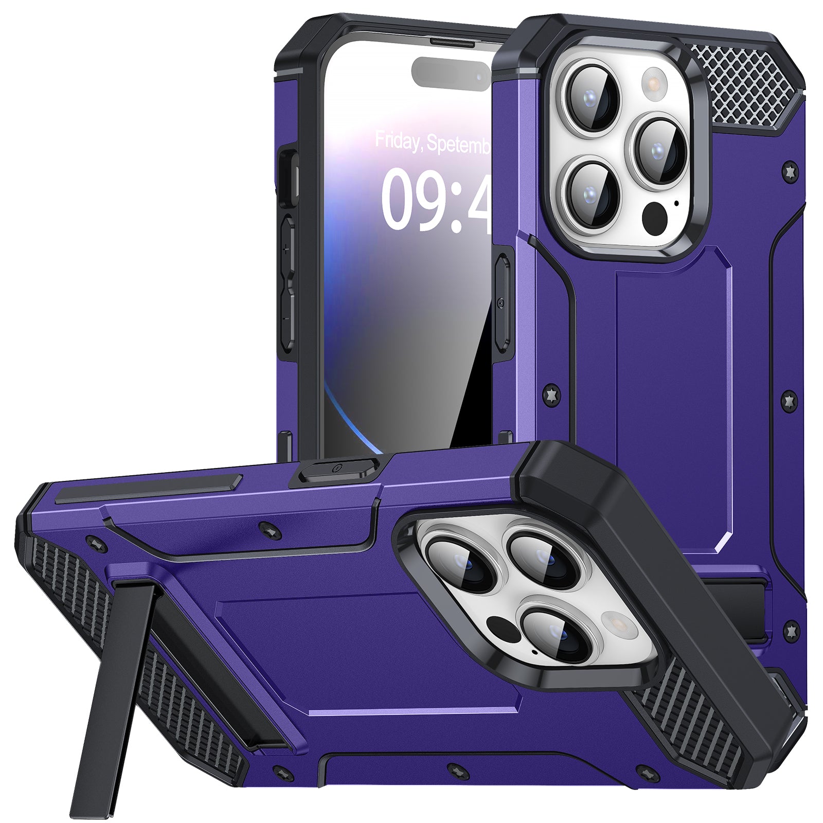 TPU PC Case for iPhone 14 Pro Max Shockproof Phone Cover with Metal Kickstand