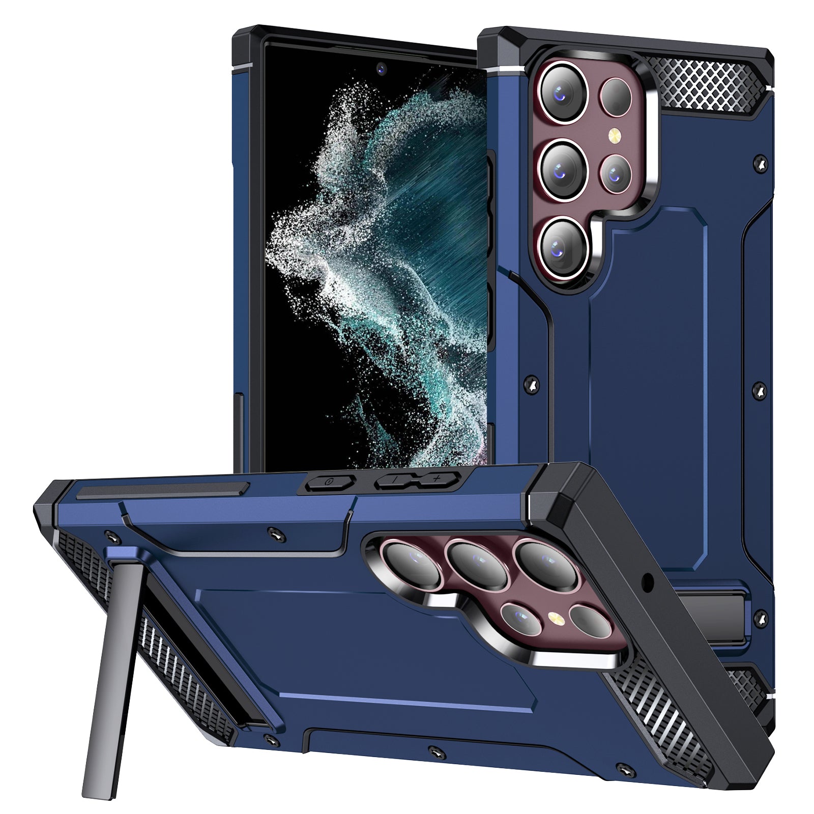 Pro Samsung Galaxy S22 Ultra 5G pouzdro na telefon Hard PC TPU Phone Shell s kovovým stojánkem