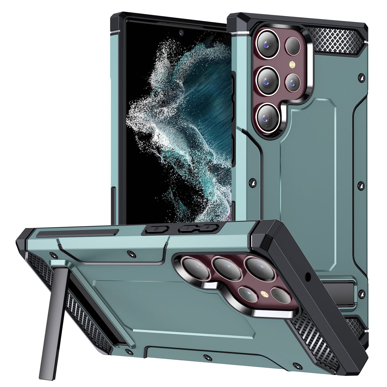 Pro Samsung Galaxy S22 Ultra 5G pouzdro na telefon Hard PC TPU Phone Shell s kovovým stojánkem