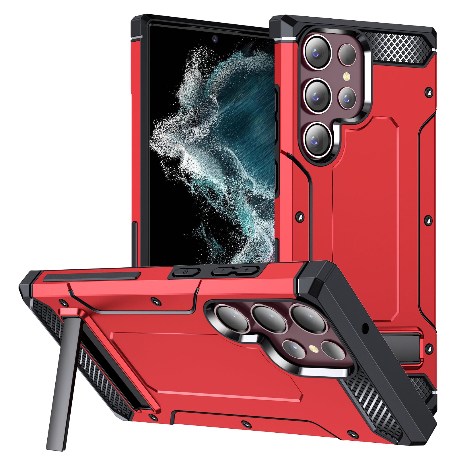 Pro Samsung Galaxy S22 Ultra 5G pouzdro na telefon Hard PC TPU Phone Shell s kovovým stojánkem