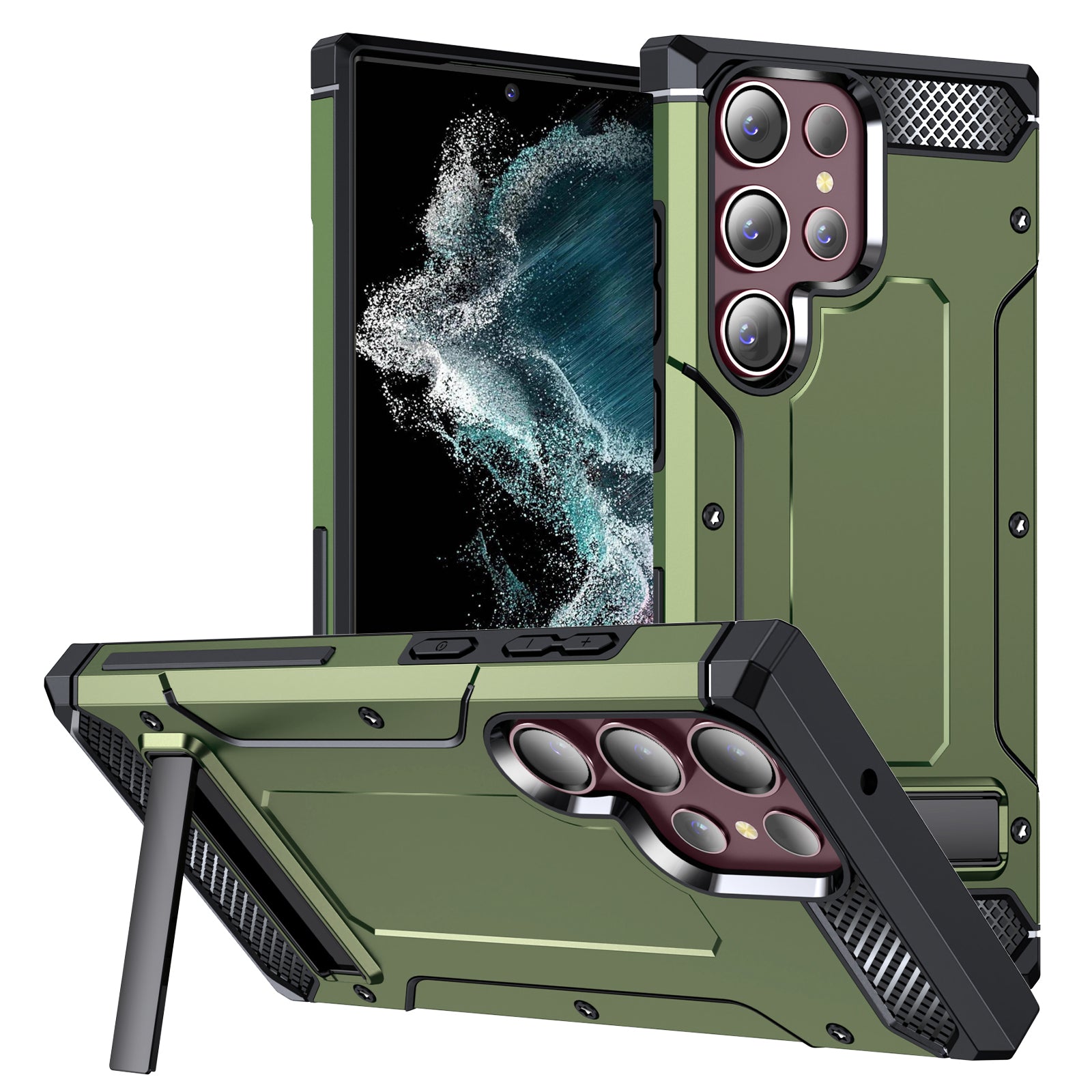 Pro Samsung Galaxy S22 Ultra 5G pouzdro na telefon Hard PC TPU Phone Shell s kovovým stojánkem