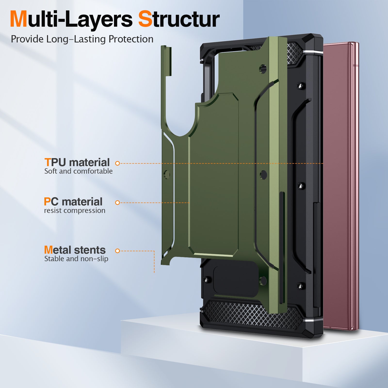 Pro Samsung Galaxy S22 Ultra 5G pouzdro na telefon Hard PC TPU Phone Shell s kovovým stojánkem