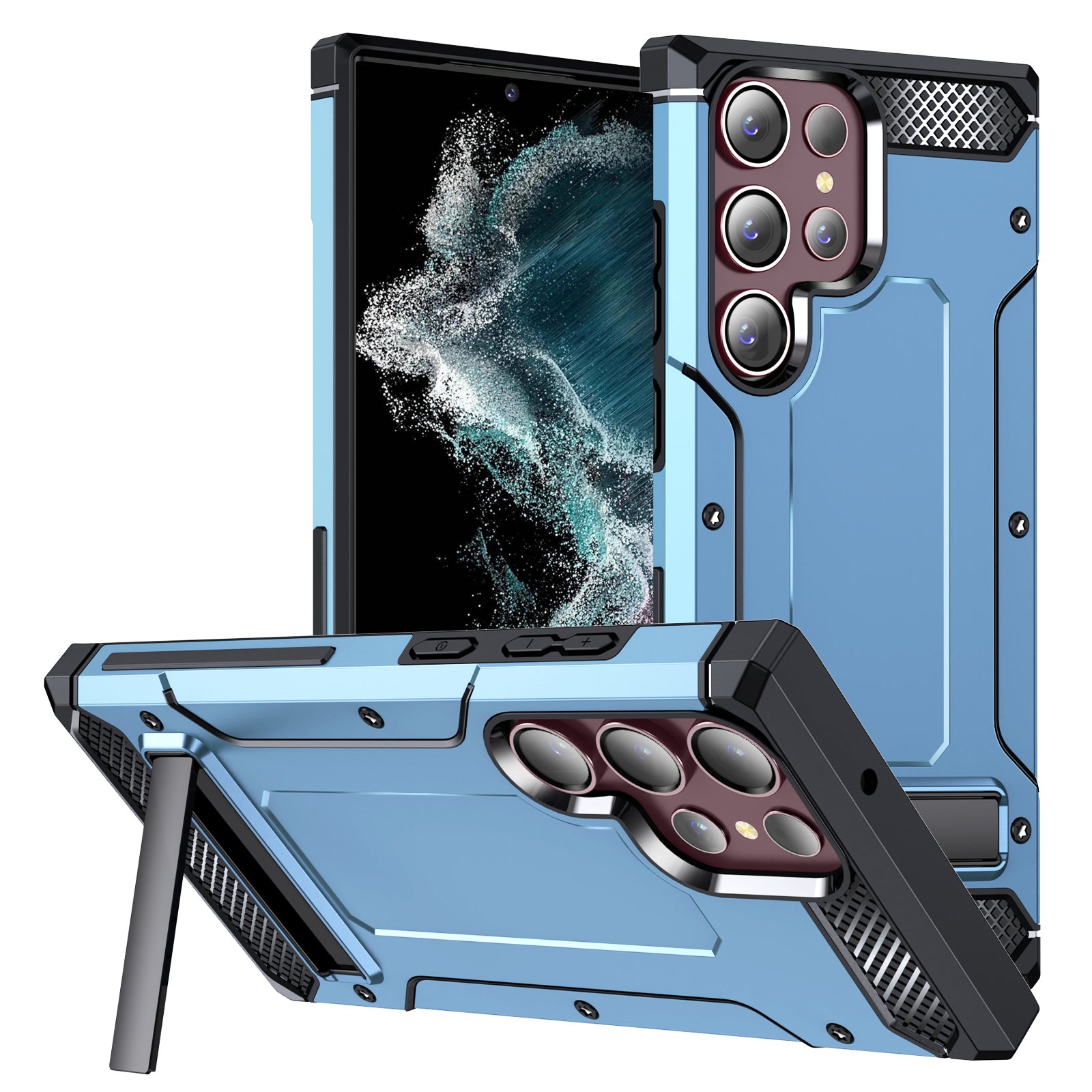 Pro Samsung Galaxy S22 Ultra 5G pouzdro na telefon Hard PC TPU Phone Shell s kovovým stojánkem