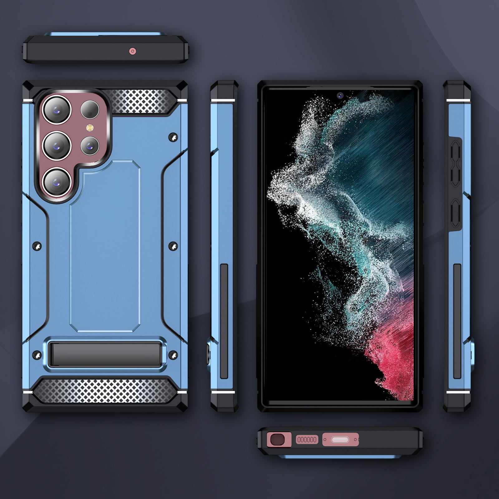 Pro Samsung Galaxy S22 Ultra 5G pouzdro na telefon Hard PC TPU Phone Shell s kovovým stojánkem