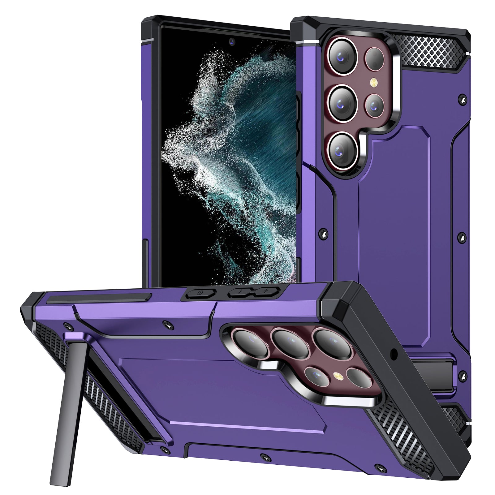 For Samsung Galaxy S22 Ultra 5G Phone Case Hard PC TPU Phone Shell with Metal Kickstand