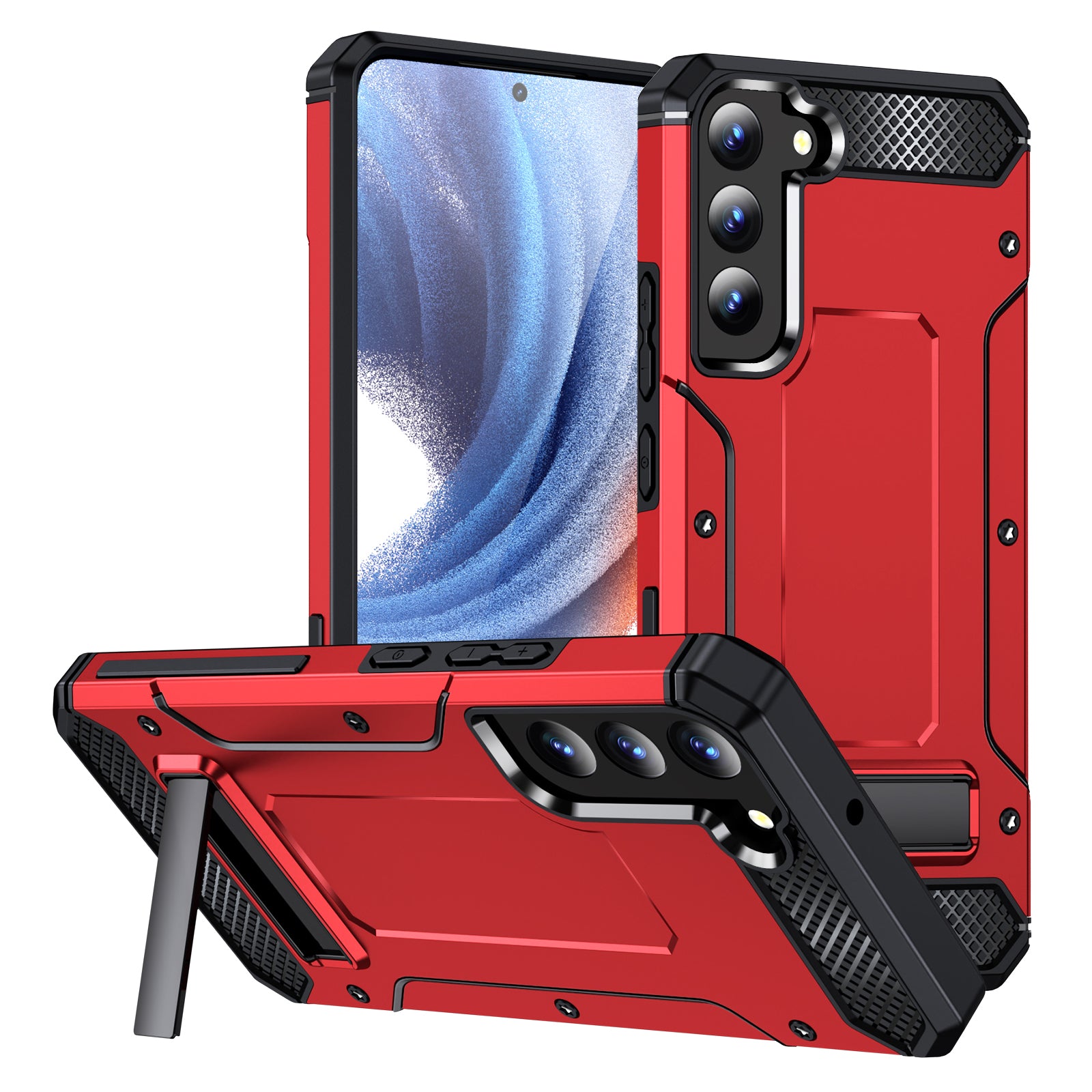 For Samsung Galaxy S22 5G Metal Kickstand Phone Case Anti-Dust Hard PC TPU Phone Cover