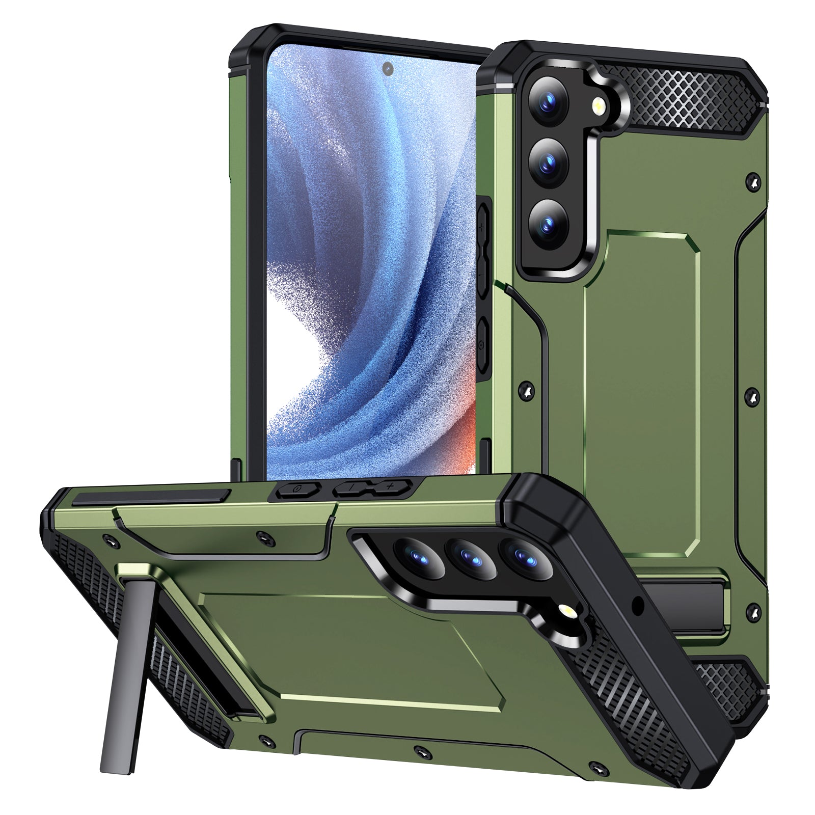 For Samsung Galaxy S22 5G Metal Kickstand Phone Case Anti-Dust Hard PC TPU Phone Cover