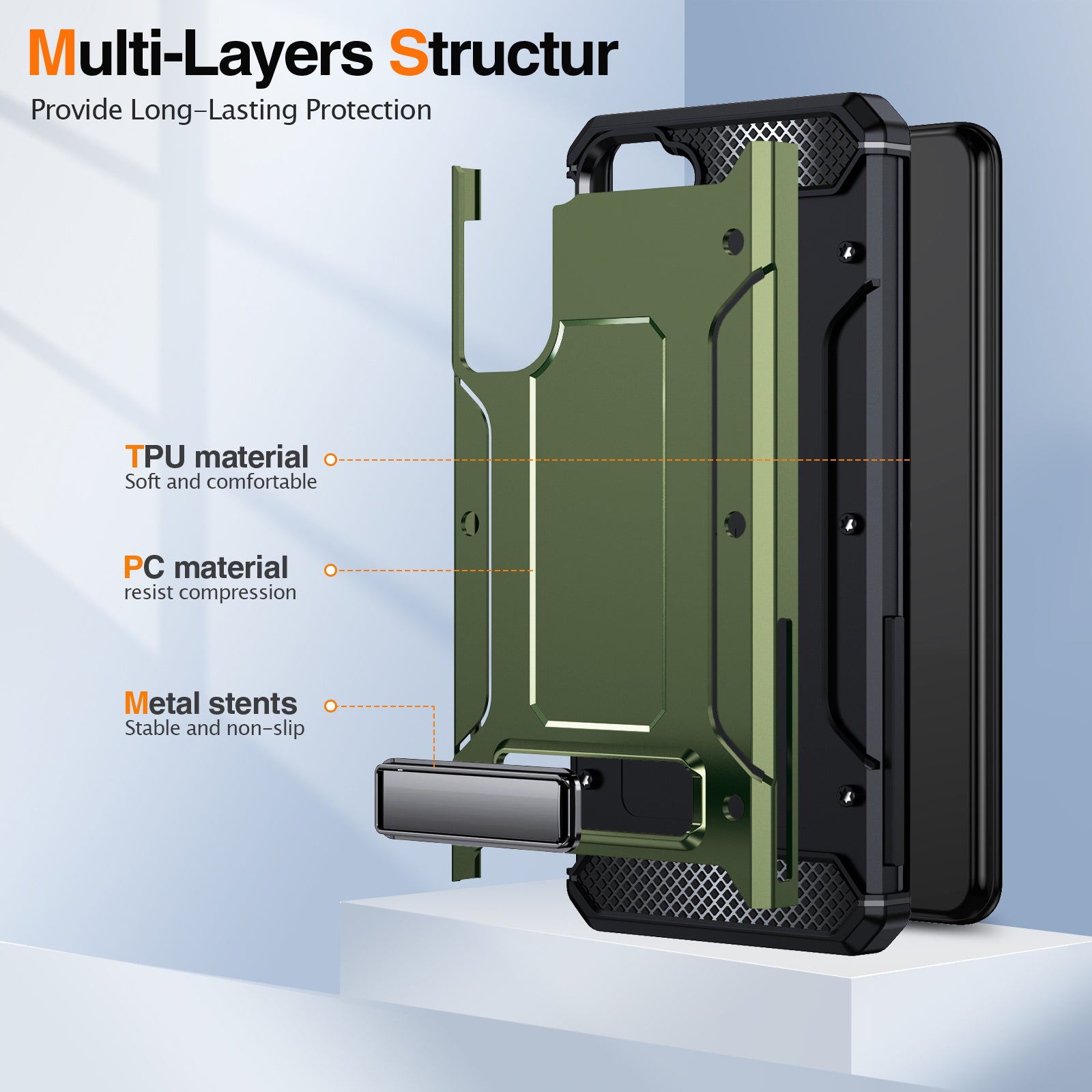 For Samsung Galaxy S22 5G Metal Kickstand Phone Case Anti-Dust Hard PC TPU Phone Cover