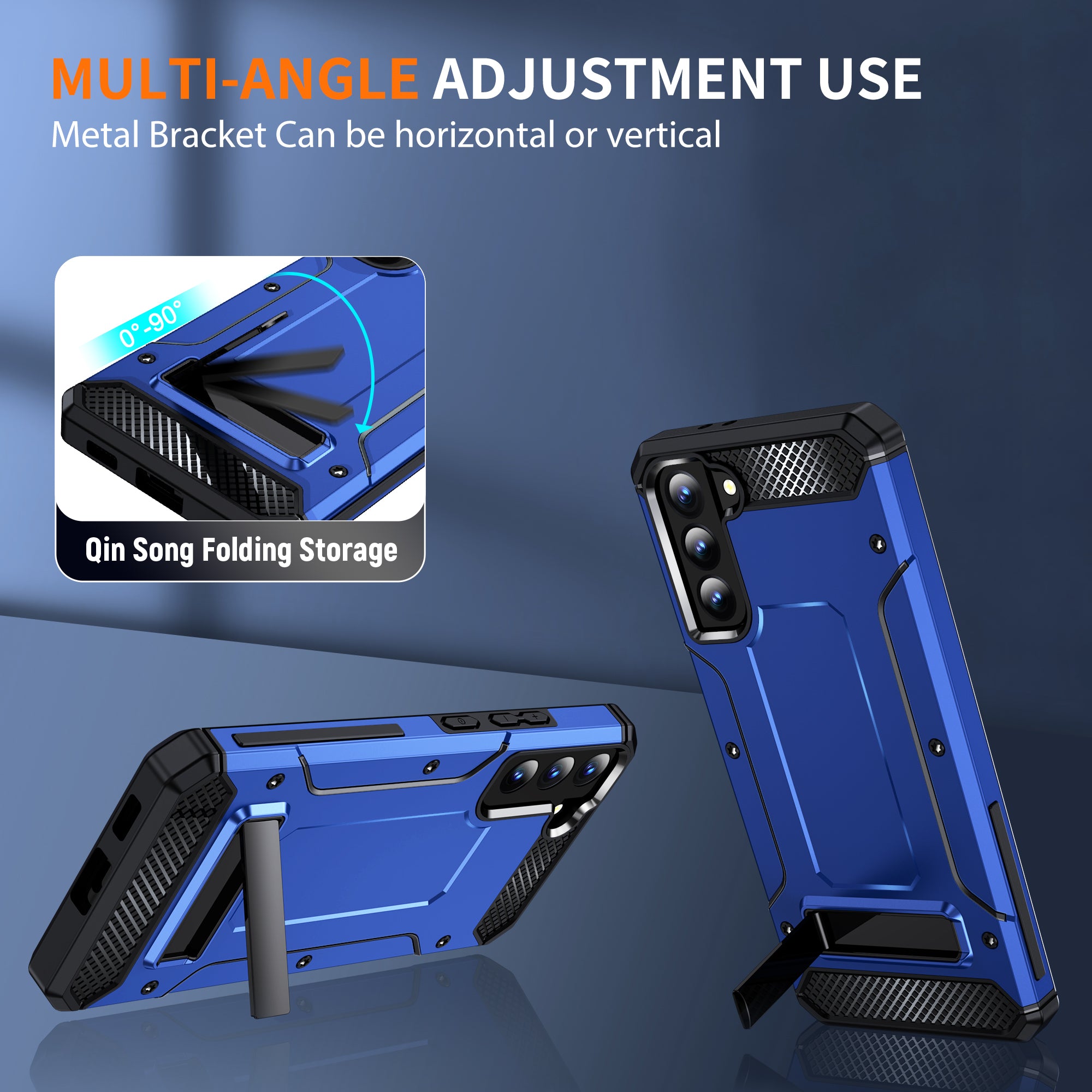 For Samsung Galaxy S22 5G Metal Kickstand Phone Case Anti-Dust Hard PC TPU Phone Cover