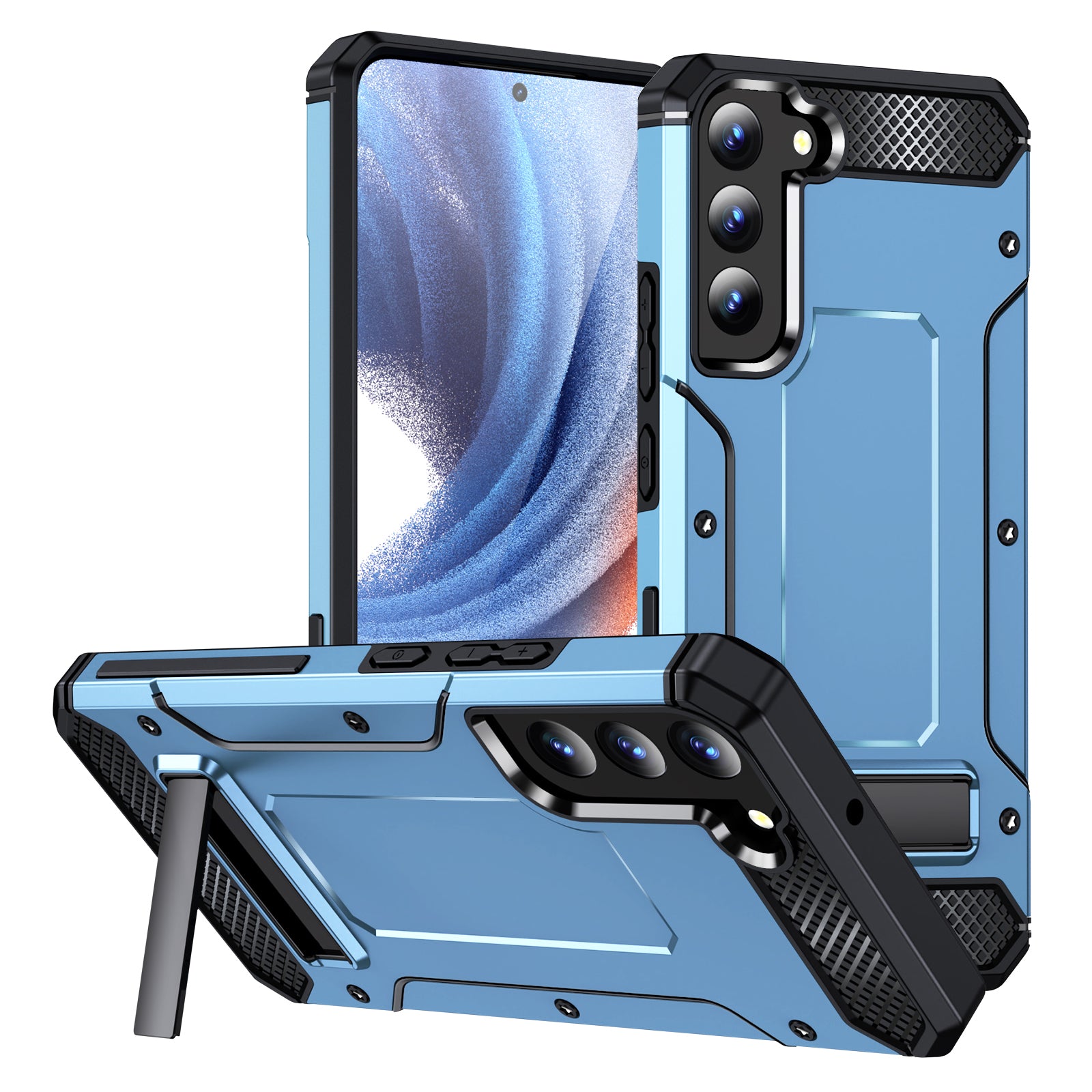 For Samsung Galaxy S22 5G Metal Kickstand Phone Case Anti-Dust Hard PC TPU Phone Cover