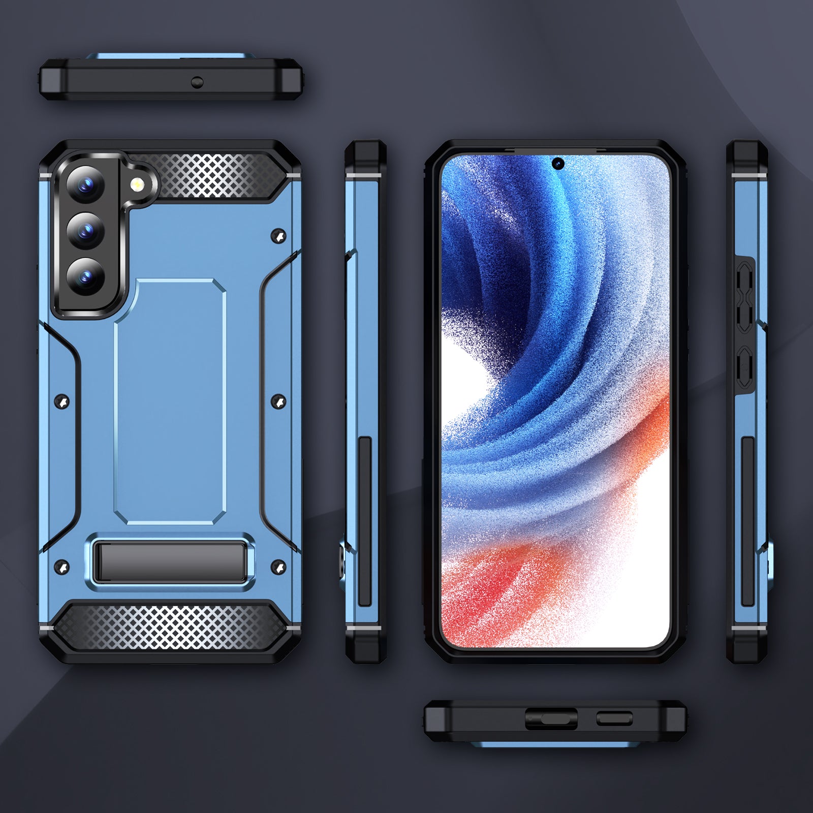 For Samsung Galaxy S22 5G Metal Kickstand Phone Case Anti-Dust Hard PC TPU Phone Cover