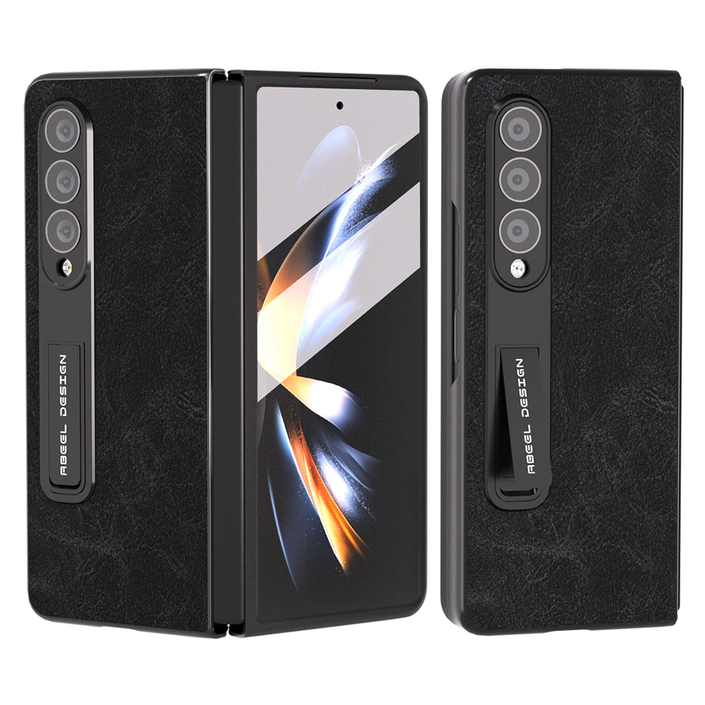 ABEEL For Samsung Galaxy Z Fold4 5G Shockproof PU Leather PC Cover Litchi Texture Kickstand Phone Case with Front Screen Film