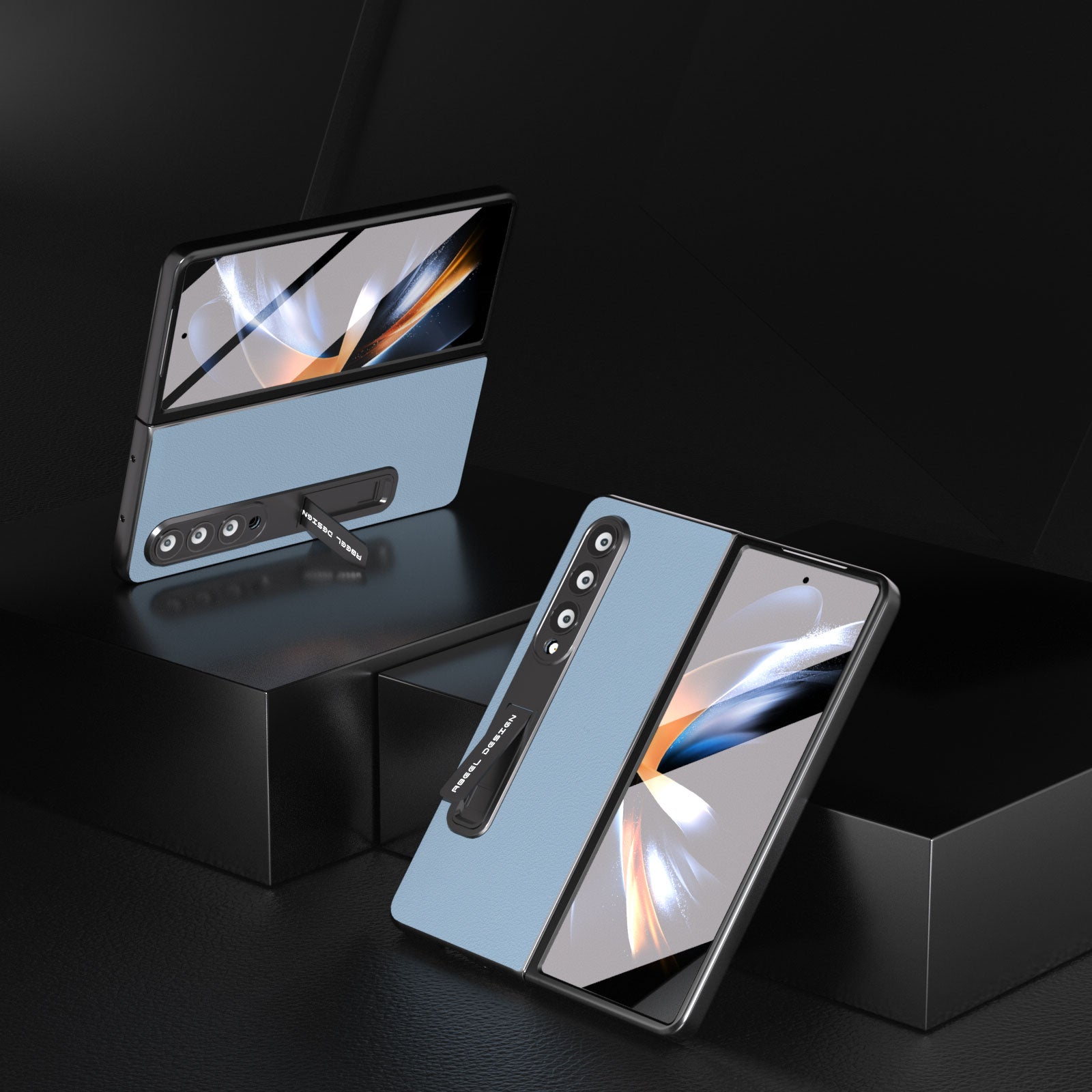 ABEEL For Samsung Galaxy Z Fold4 5G Protective Texture Phone Case Genuine Cow Leather PC Kickstand Cover with Tempered Glass Film