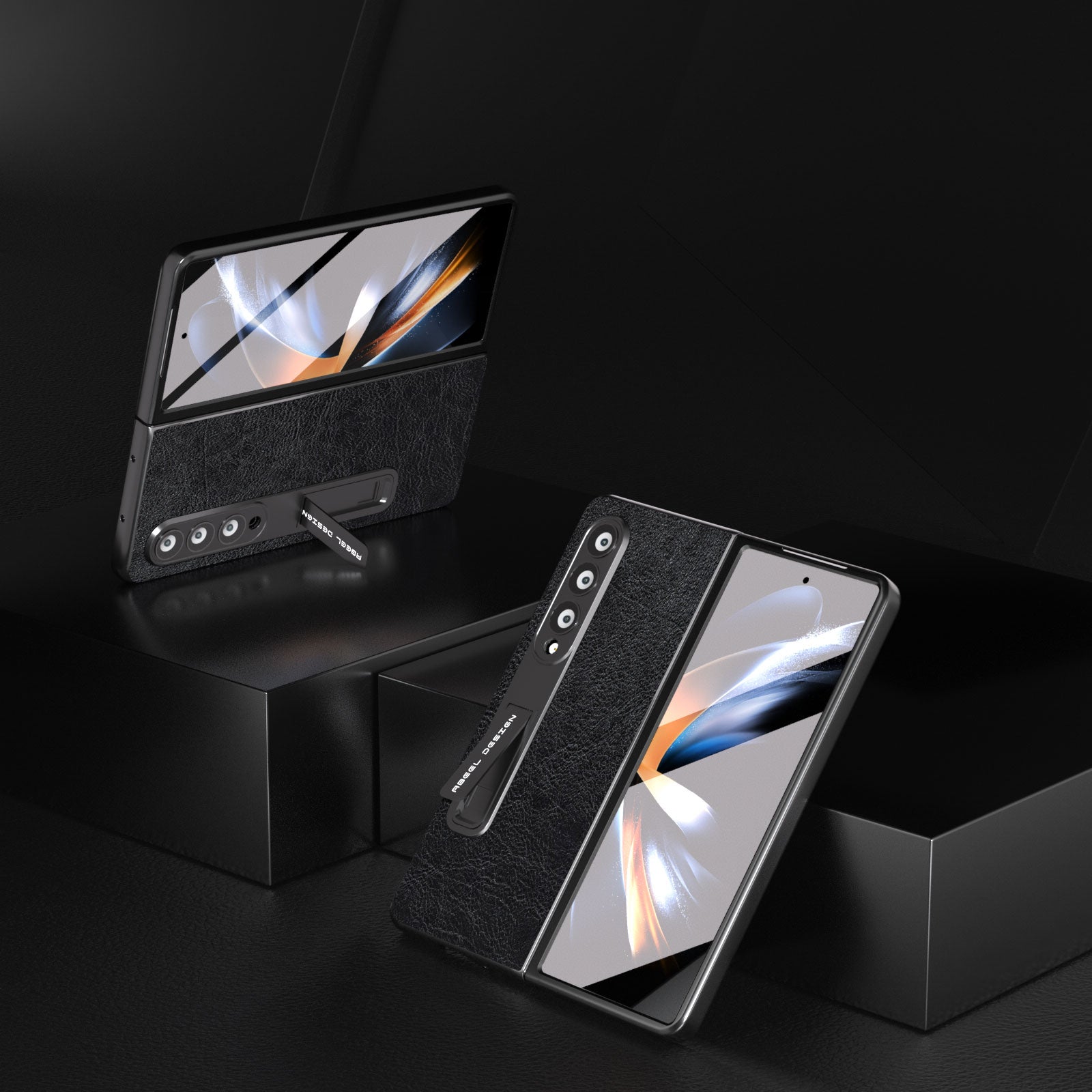 ABEEL til Samsung Galaxy Z Fold4 5G Kickstand telefontaske Litchi Texture PU Læder PC Vintage Cover med Front Screen Film