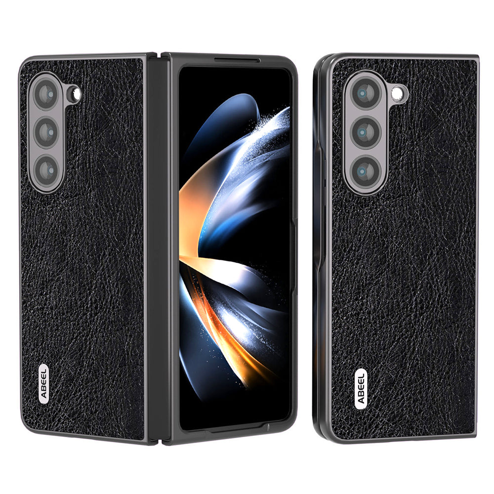 ABEEL For Samsung Galaxy Z Fold5 5G PU Leather Coated PC Back Phone Case Litchi Texture Vintage Shockproof Cover