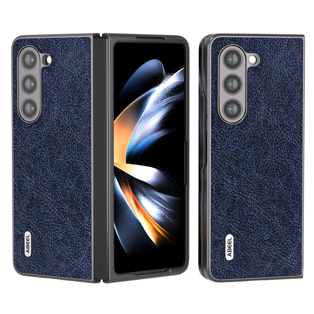 ABEEL For Samsung Galaxy Z Fold5 5G PU Leather Coated PC Back Phone Case Litchi Texture Vintage Shockproof Cover