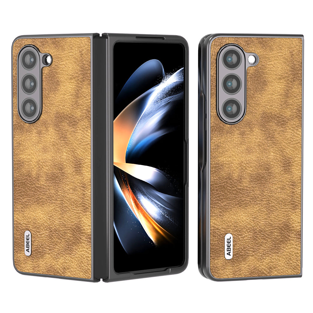 ABEEL For Samsung Galaxy Z Fold5 5G PU Leather Coated PC Back Phone Case Litchi Texture Vintage Shockproof Cover