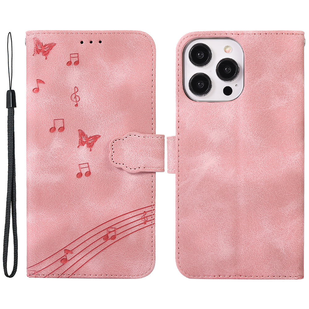 For iPhone 14 Pro Max Imprinted Musical Notation PU Leather Phone Case Wallet Stand Phone Cover
