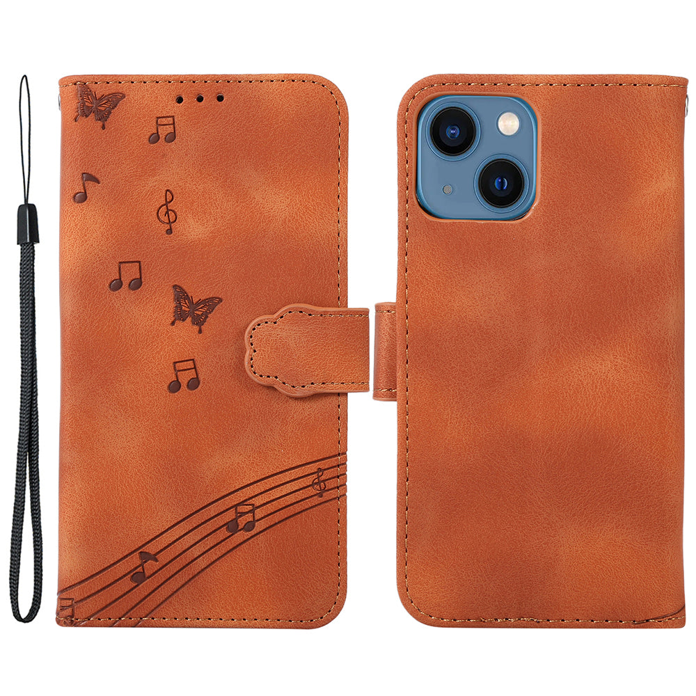 PU Leather Phone Case for iPhone 14 Imprinted Musical Notation Wallet Stand Cell Phone Cover