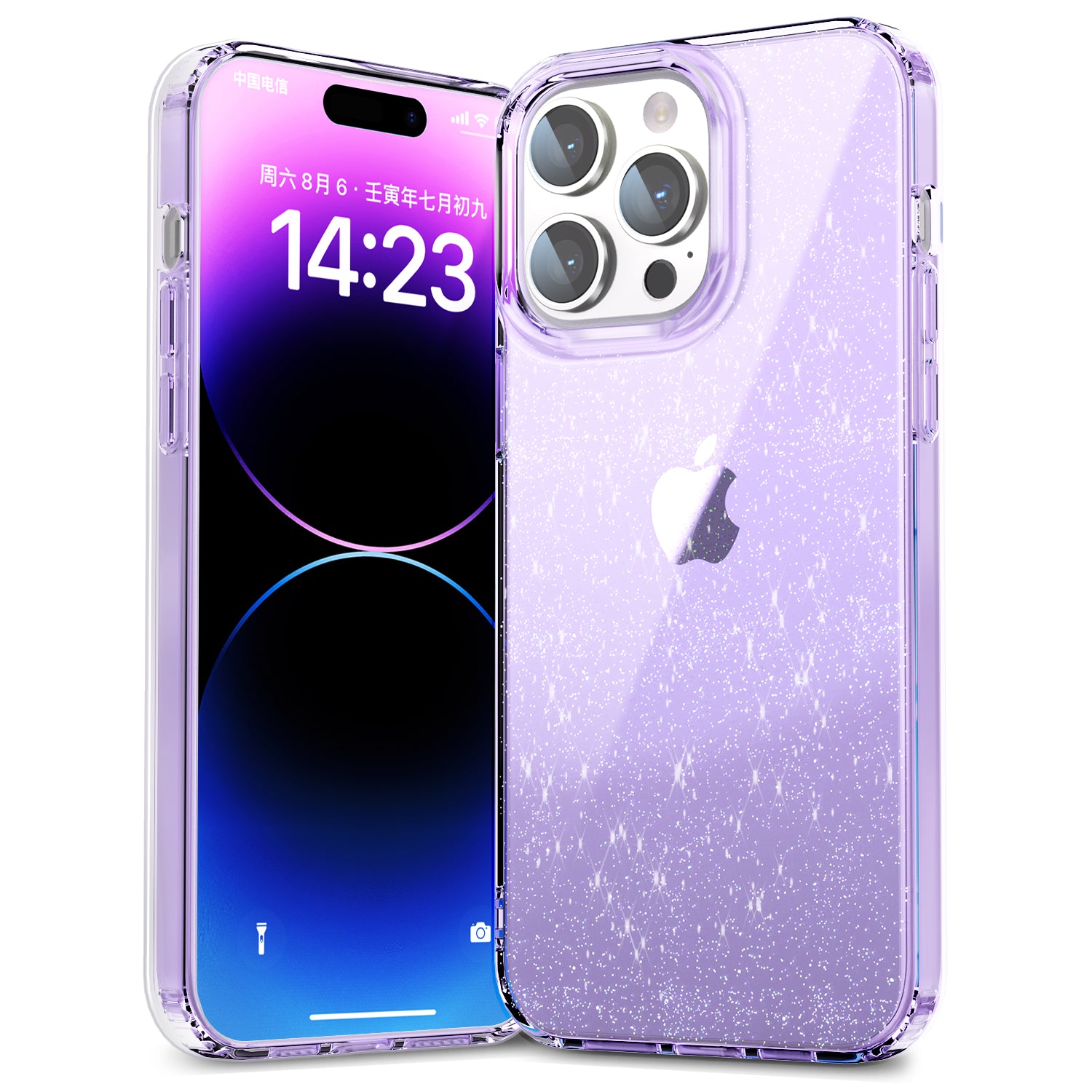 For iPhone 14 Pro Drop Resistant PC TPU Case Glitter Powder Clear IMD Phone Cover