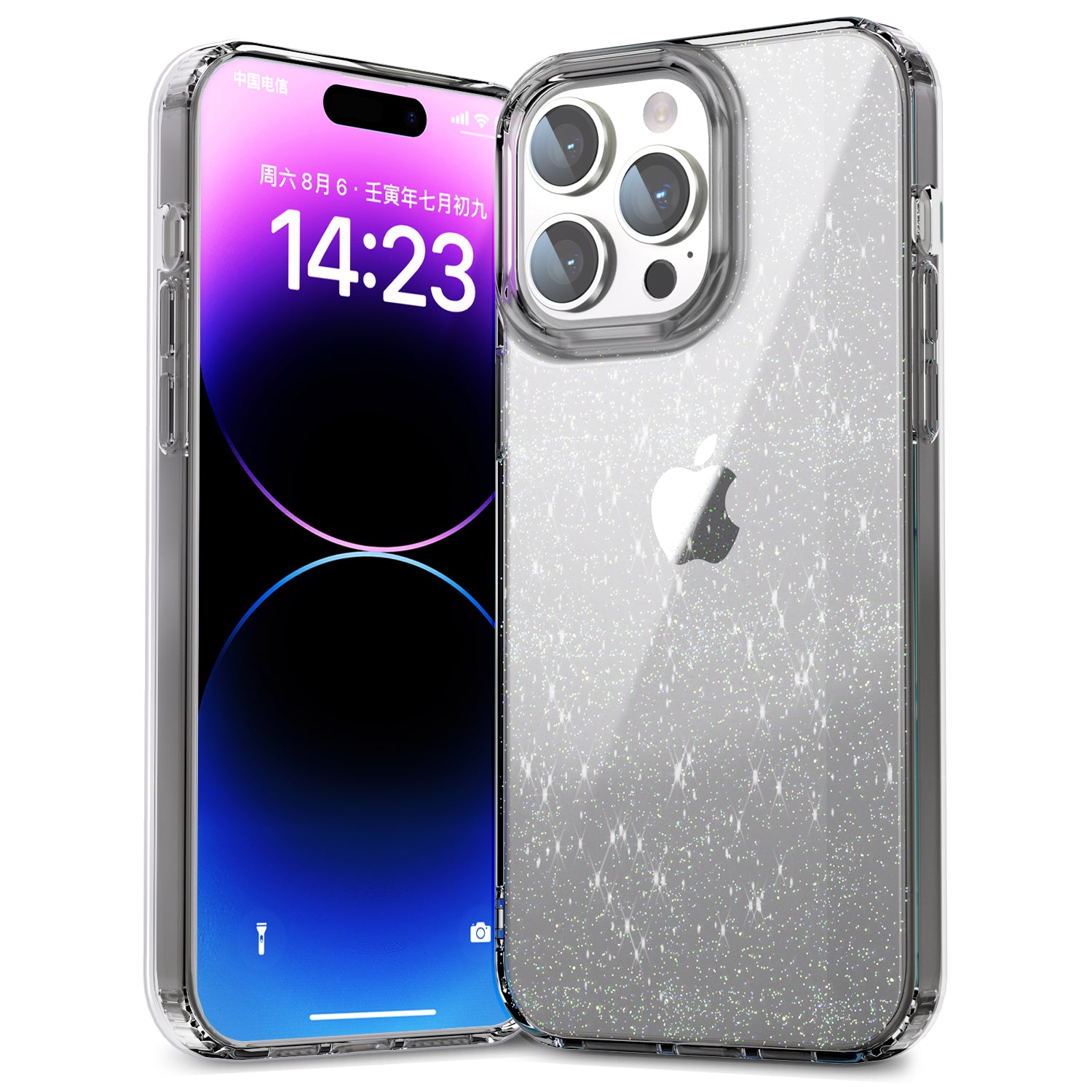For iPhone 14 Pro Max PC TPU Back Case Glitter Powder Clear IMD Mobile Phone Cover