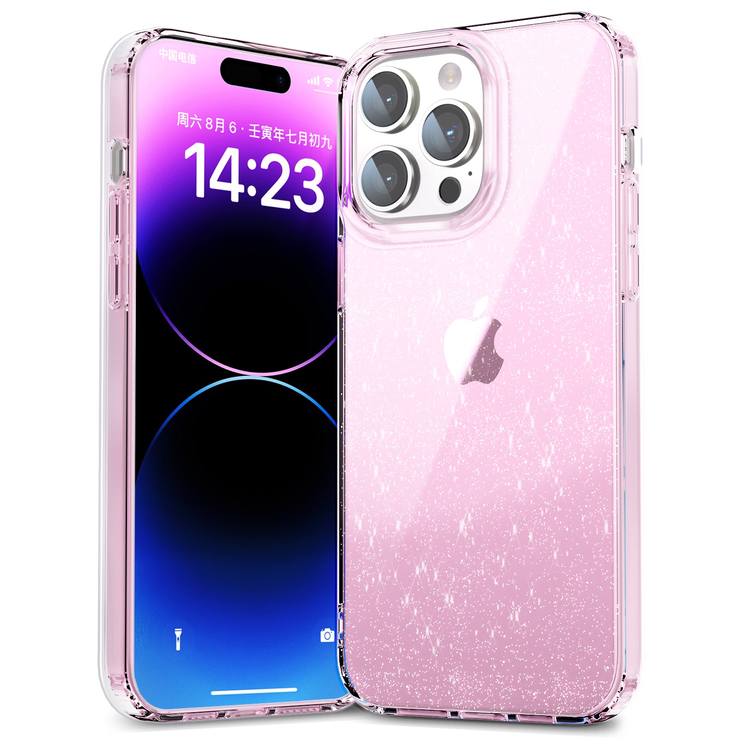 For iPhone 14 Pro Max PC TPU Back Case Glitter Powder Clear IMD Mobile Phone Cover