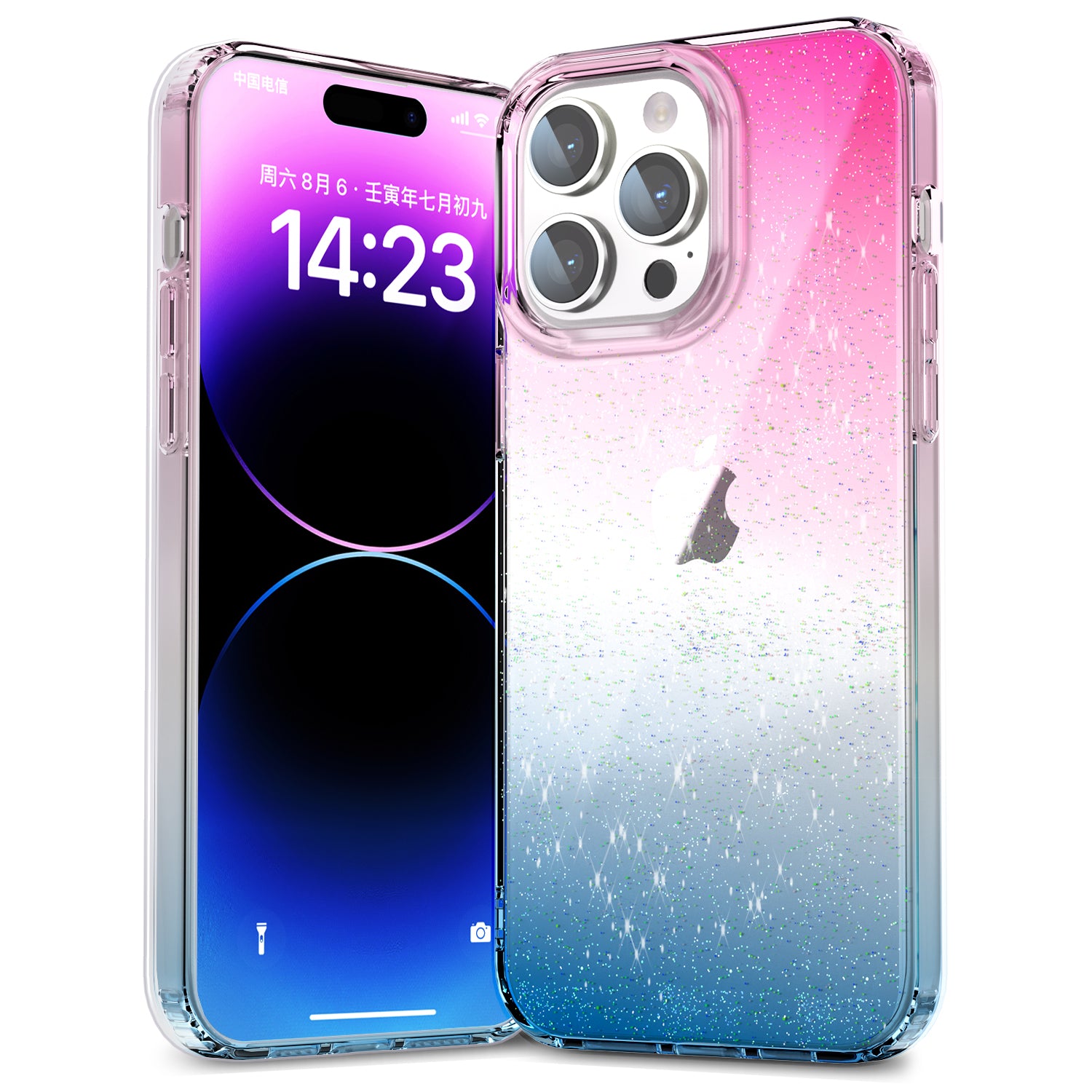 For iPhone 14 Pro Max PC TPU Back Case Glitter Powder Clear IMD Mobile Phone Cover