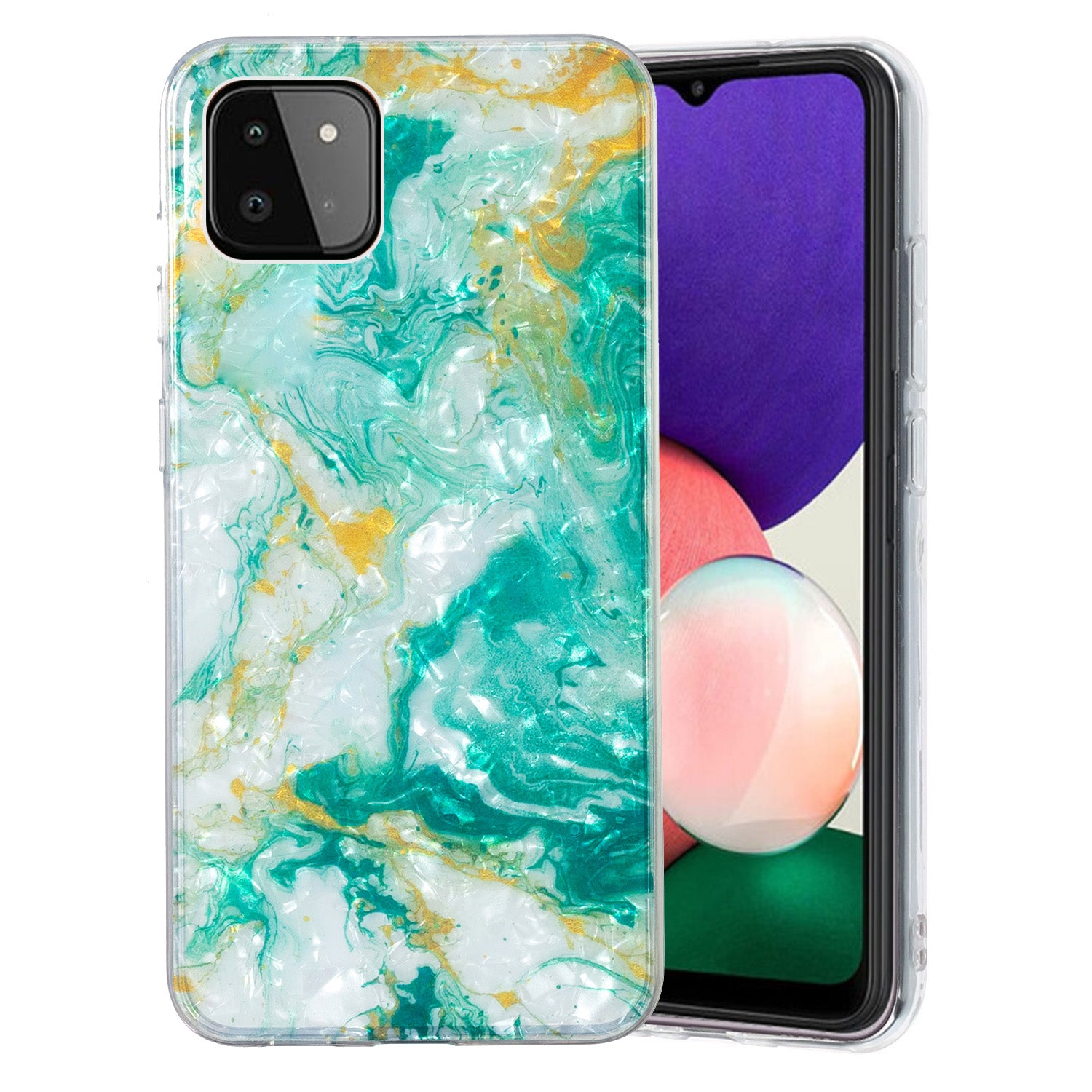 For Samsung Galaxy A22 5G (EU Version) Phone Cover Marble Flower Shell Pattern IMD Phone TPU Case