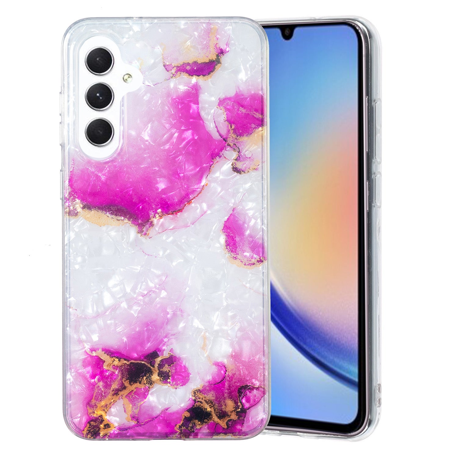 For Samsung Galaxy A34 5G IMD Marble Flower Phone Case Shell Pattern TPU Cover