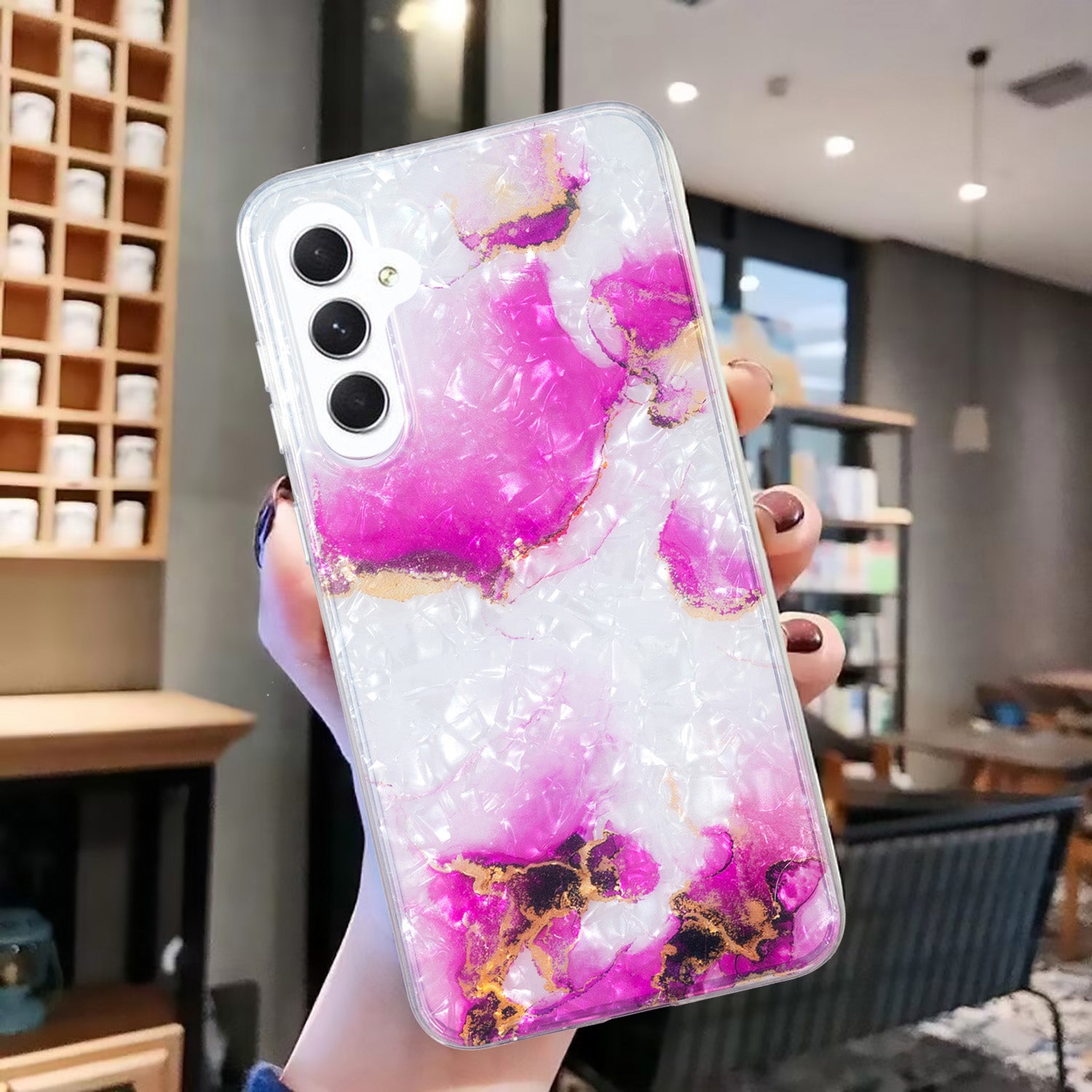 For Samsung Galaxy A34 5G IMD Marble Flower Phone Case Shell Pattern TPU Cover