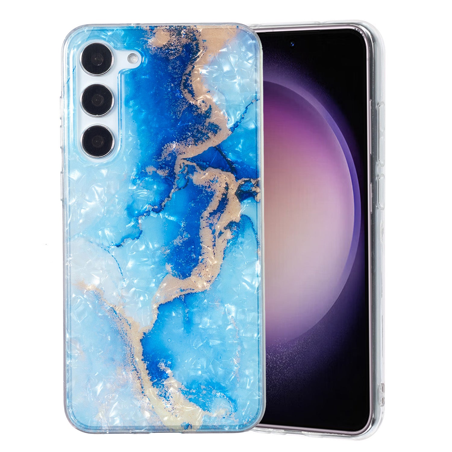 For Samsung Galaxy S23 Flexible TPU IMD Phone Case Marble Flower Shell Pattern Cover