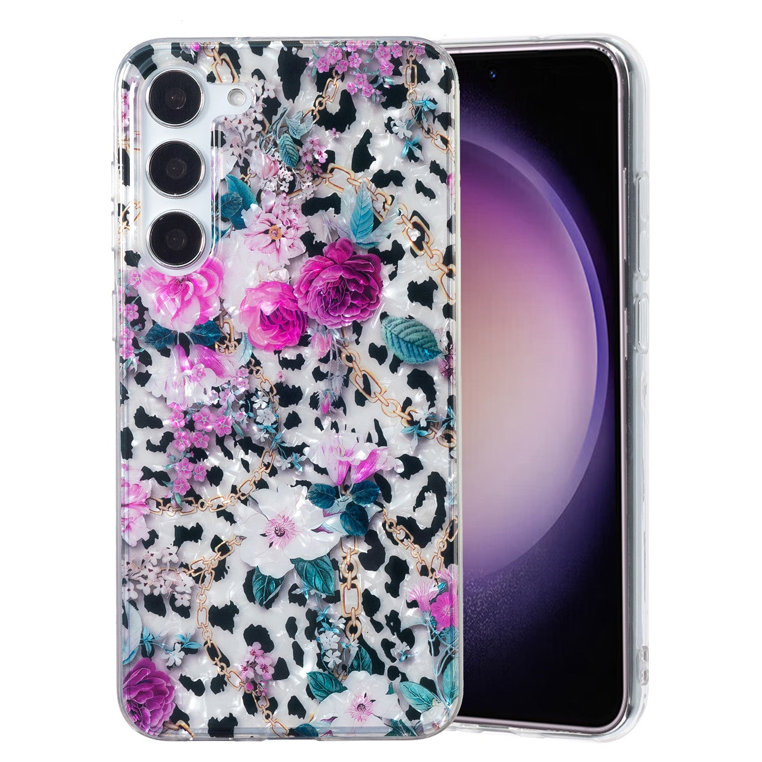 For Samsung Galaxy S23 Flexible TPU IMD Phone Case Marble Flower Shell Pattern Cover