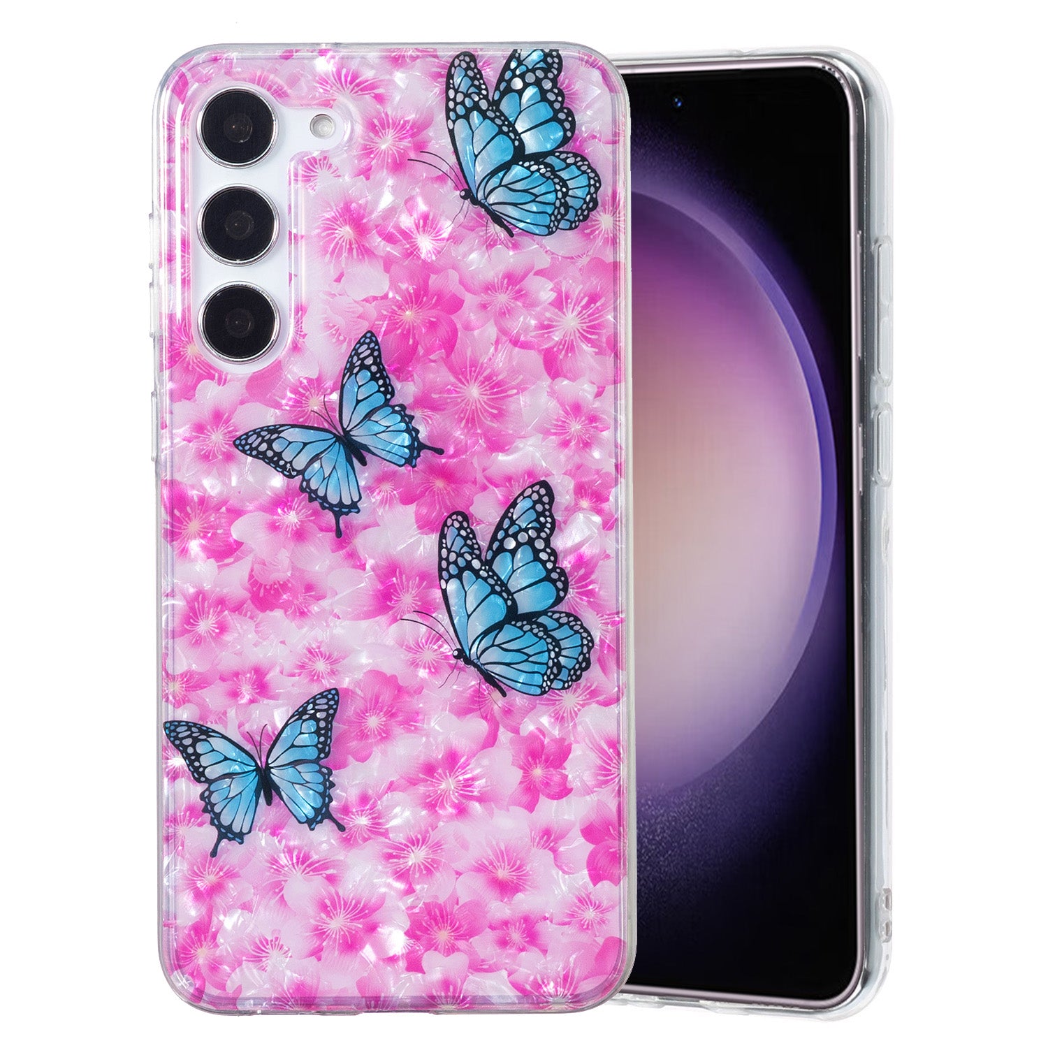 For Samsung Galaxy S23 Flexible TPU IMD Phone Case Marble Flower Shell Pattern Cover