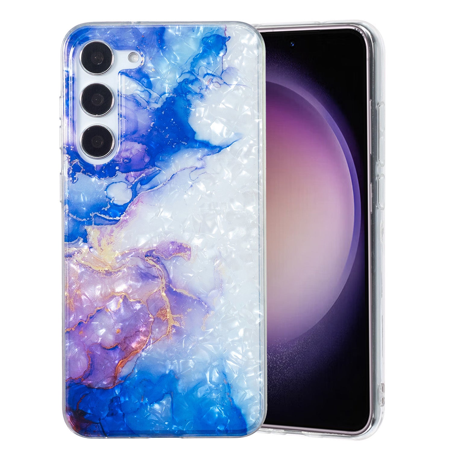 For Samsung Galaxy S23 Flexible TPU IMD Phone Case Marble Flower Shell Pattern Cover