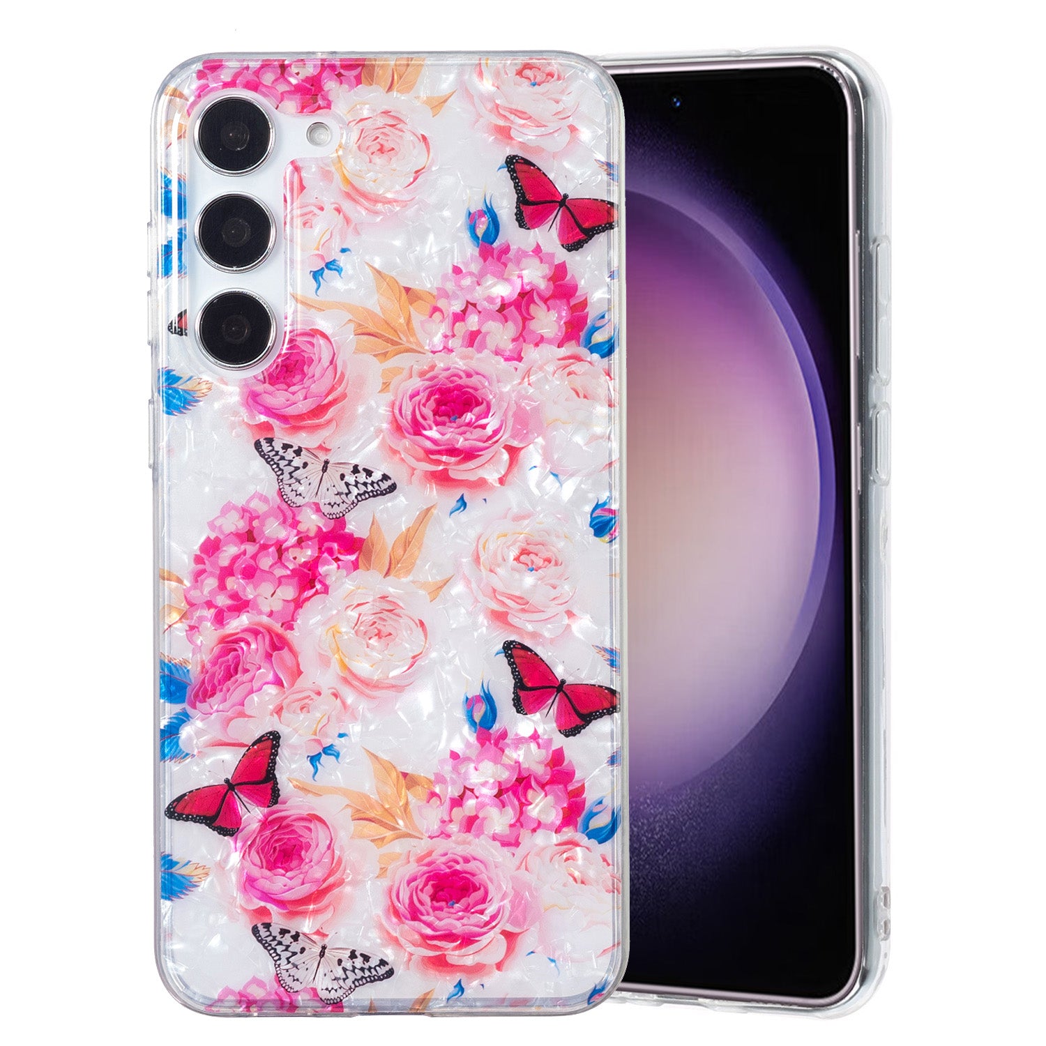 For Samsung Galaxy S23 Flexible TPU IMD Phone Case Marble Flower Shell Pattern Cover