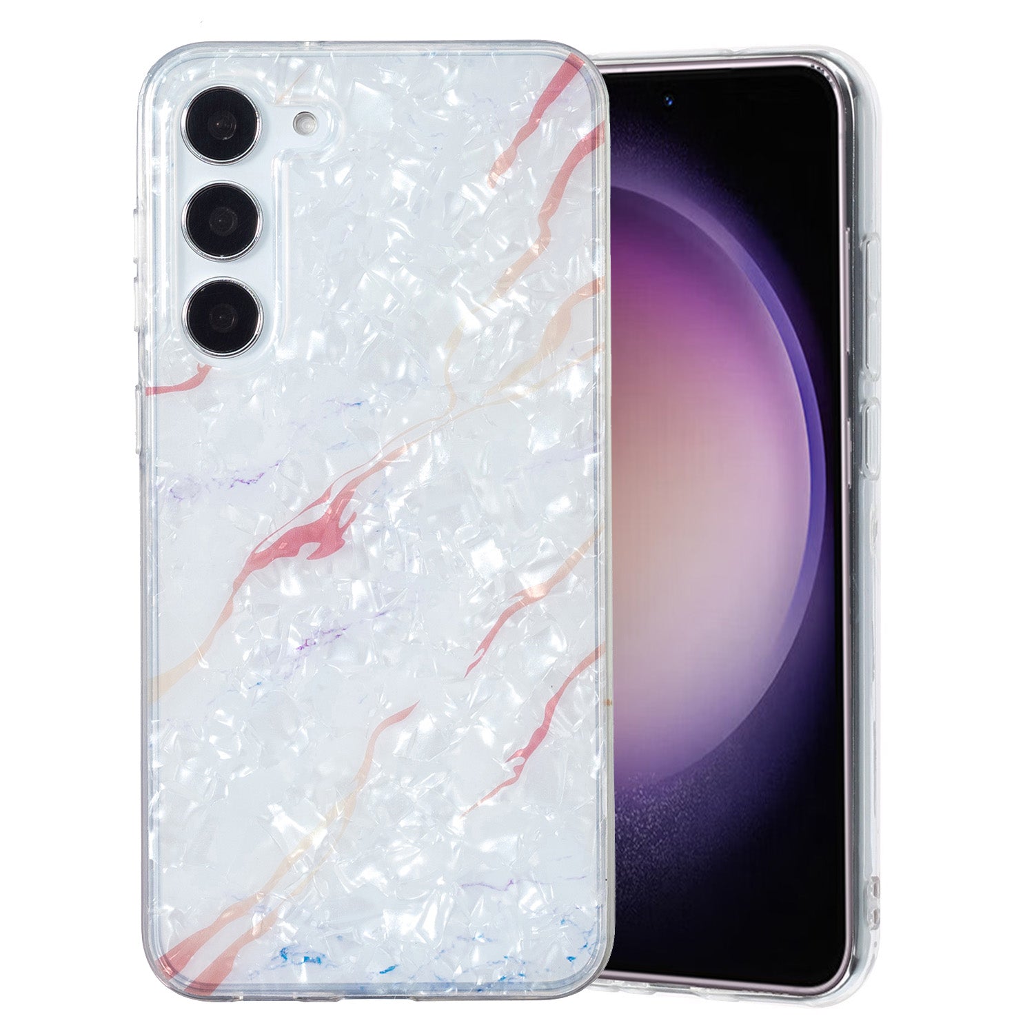 For Samsung Galaxy S23 Flexible TPU IMD Phone Case Marble Flower Shell Pattern Cover